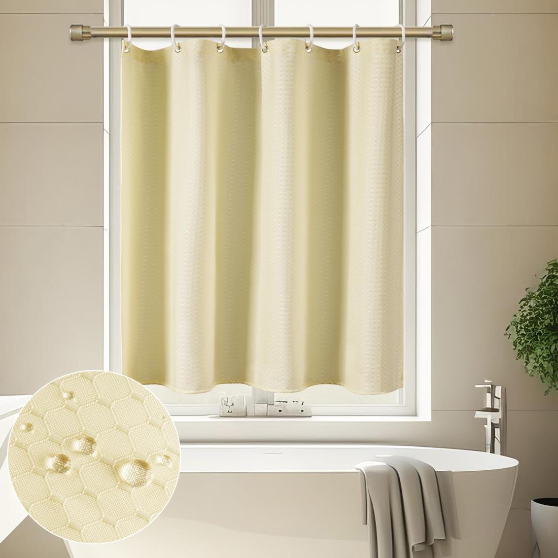 AooHome 浴室窓カーテン 80cm丈 厚め お風呂小窓カーテン 撥水 防カビ 目隠し 断熱 遮光 リング付き シャワーカーテン 小窓 速乾 間仕切り 高密度生地 ユニットバス 浴室 チェック柄 取付簡単 ベージュ