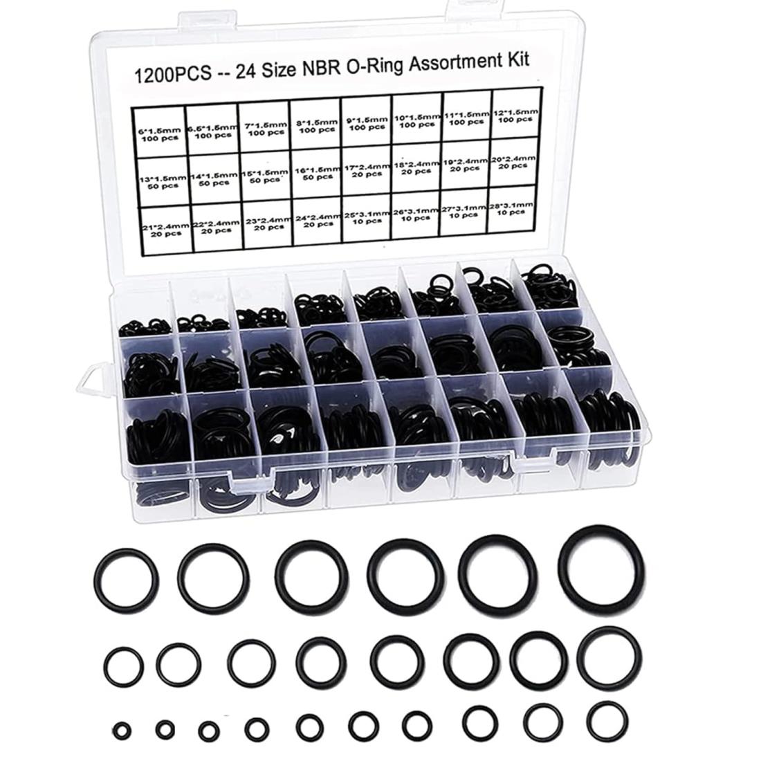 1200枚シールOリング セット、BetterJonny黒色ニトリルOリングシリーズキット24種類シールガスケット耐..