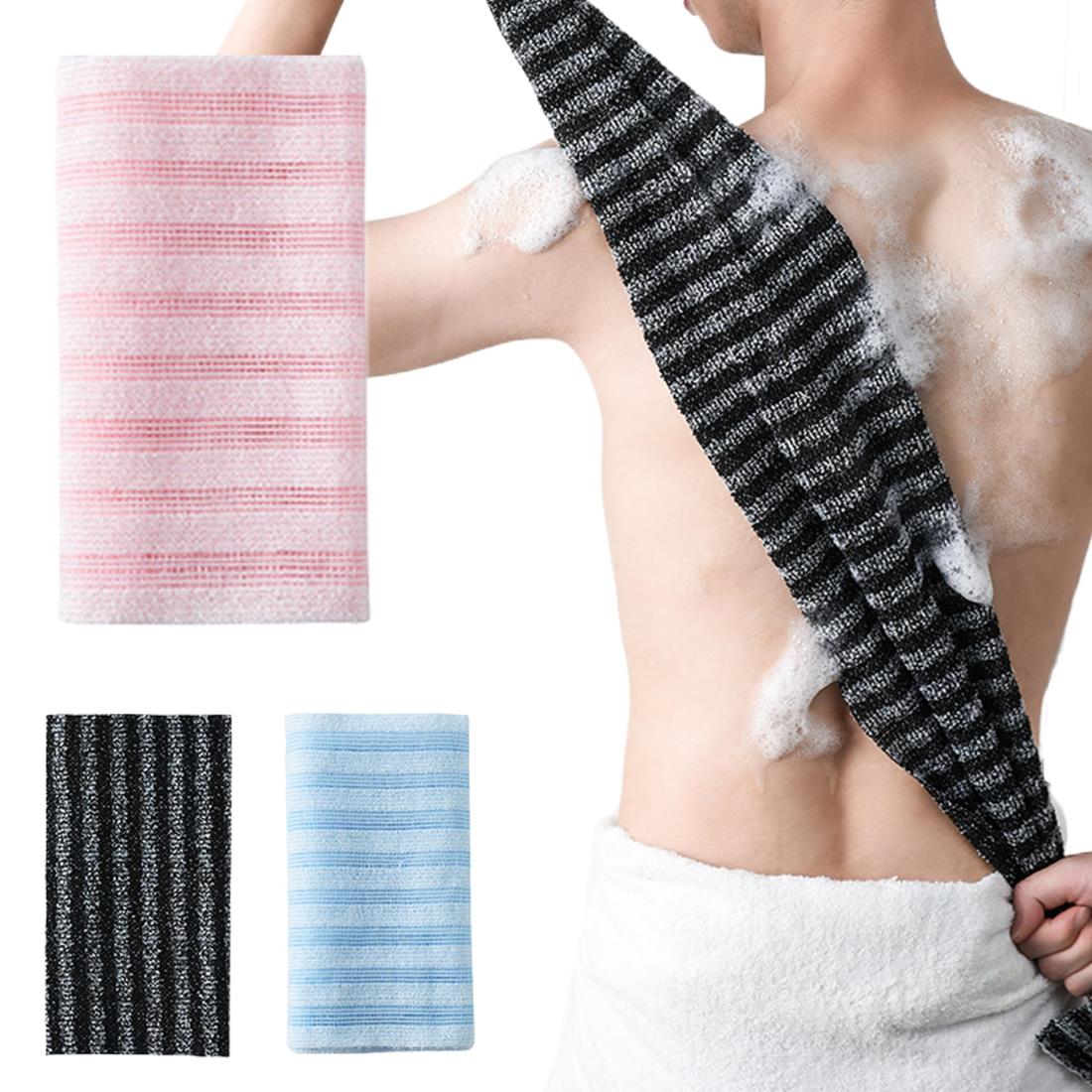 DELUXEFOX あかすりタオル 垢擦りタオル ボディタオル 無痛 肌に傷つけない 背中もしっかりケア出来る適度な長さ 強力泥すり 角質ケア 黒ずみ 背中 おしり 男女兼用 （ピンク白ストライプ）