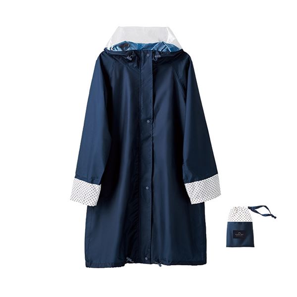 自転車 レインウェア 〔 OTONA プチドット 〕 フリーサイズ 収納ポーチ付き 雨具 カッパ ファッション トップス コート レインコート