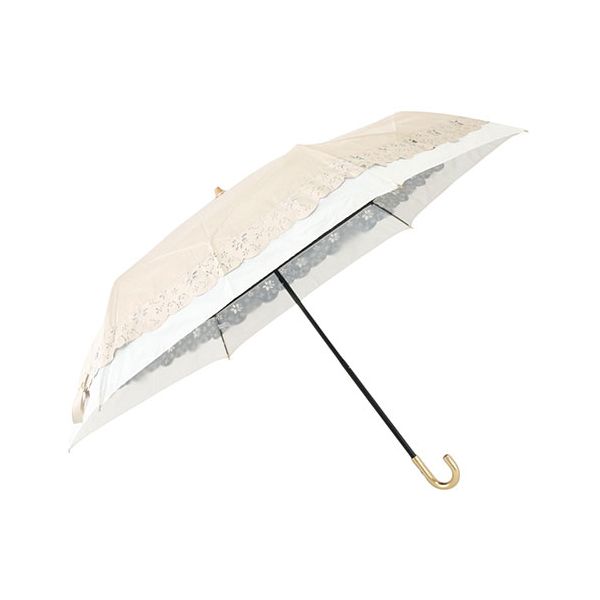 三国 MKN 遮光&遮熱 黒コーティング傘 50cm楽ミニ シマエナガのヒートカット切継ぎ ベージュ S2519615 傘 折りたたみ傘