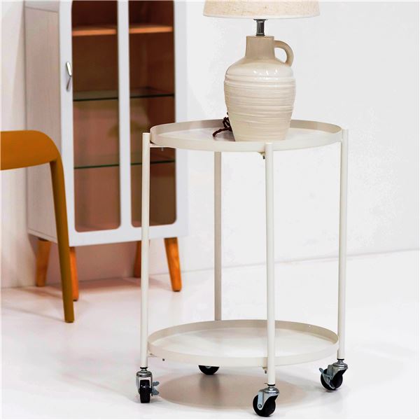 サイドテーブル 約幅47.5×奥行47.5×高さ59cm ホワイト スチール キャスター付き リビング インテリア家具 組立品