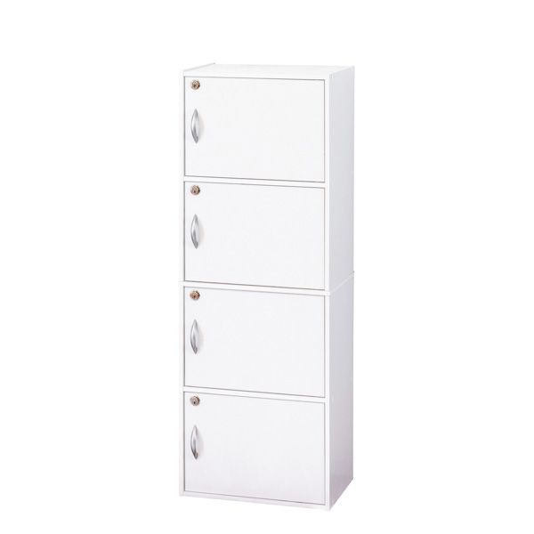 鍵付き4段ボックスR ホワイト 組立式