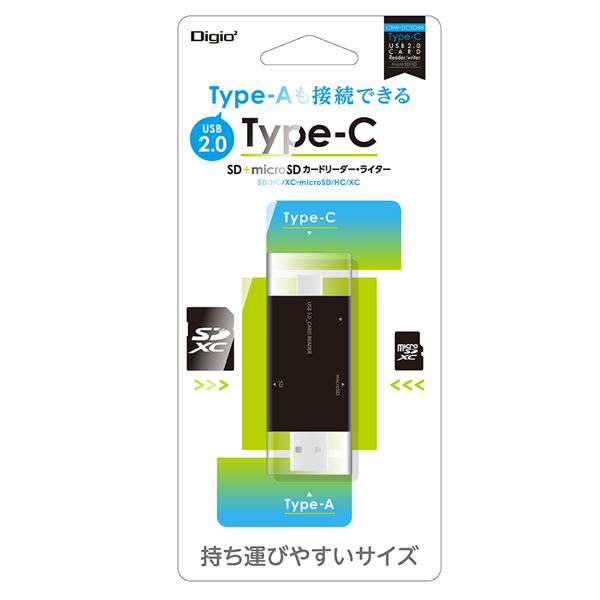 Digio2 USB2.0 Type-C&A カードリーダー CRW-DCSD88BK ブラック 薄型コンパクトなSD / microSDカードリーダーライター。デジタル家電 家電 パソコン・周辺機器 カードリーダー