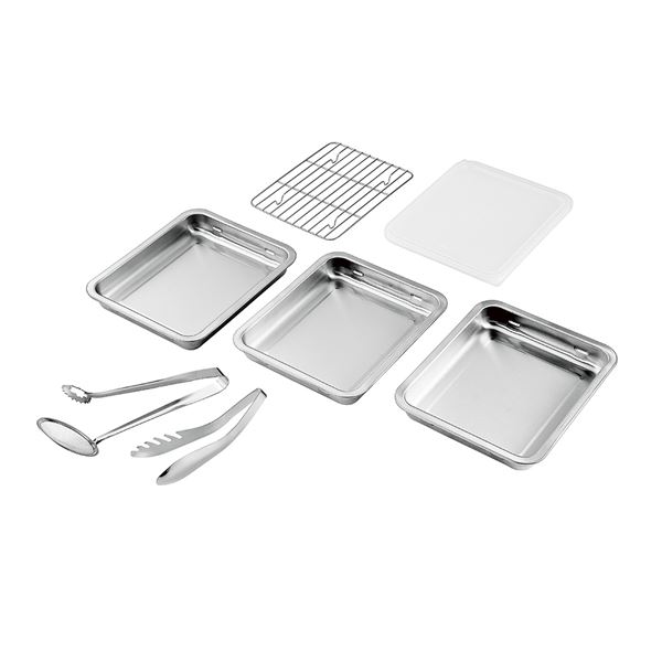 SUS ・ ga(サス ・ ガ) ステンレスバット3枚（フタ ・ アミ付） SUS-B800 キッチン 食器 キッチン用品 飲食店 料理