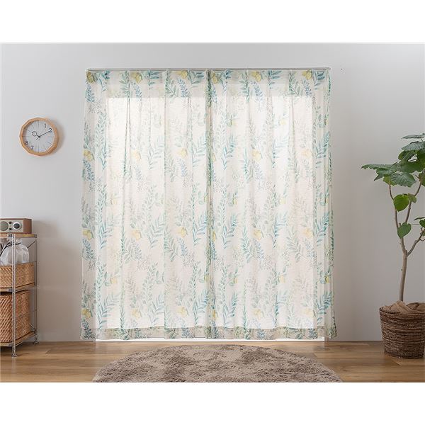 レースカーテン 幅100cm×丈218cm グリーン 2枚 洗える 日本製 アジャスターフック付き シャンヌ GN リビング ダイニング(インテリア ドレープカーテン スタイルカーテン カーテン 遮光 遮熱 カーテン・ブラインド) [3]