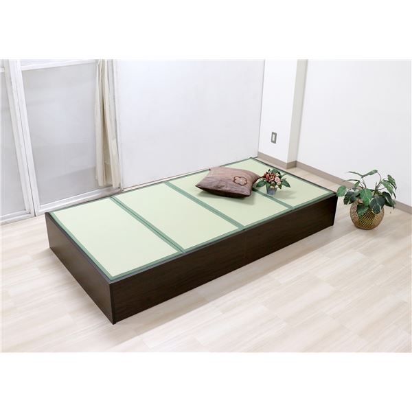 ベッド 寝具 約幅100cm ボックス・ロー シングル ダークブラウン 日本製 通気性 薄型 畳付き ヘッドレス 畳ベッド桔梗 組立式