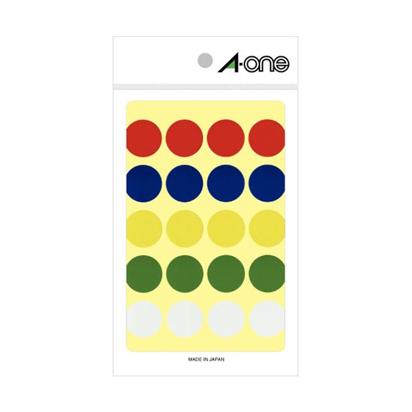 【お買い得 まとめ買い 】 エーワンカラーラベル 丸型 直径20mm アソートタイプ 5色（赤・青・黄・緑・白） 070541パック（220片：20片×11シート） 【×5セット】