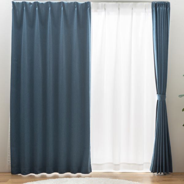 遮光 カーテン 約幅100×丈178cm×2枚セット ネイビー 2級遮光 無地 洗える タッセル付 アジャスターフック付 形状記憶 キャナル（インテリア ドレープカーテン スタイルカーテン カーテン 遮光 遮熱 カーテン・ブラインド)