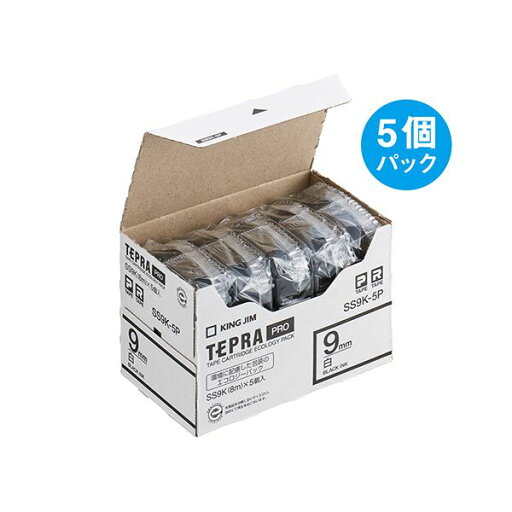 キングジム テプラ PRO テープカートリッジ 9mm 白/黒文字 SS9K-5P 1パック(5個) キングジム テプラ PRO テープカートリッジ 9mm 白/黒文字 SS9K-5P 1パック(5個)
