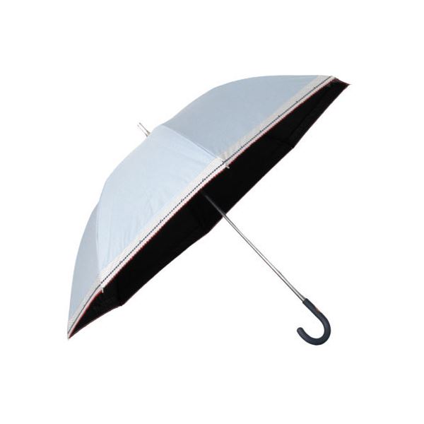 ■サイズ・色違い・関連商品■ブルー[当ページ]■ネイビー■商品内容CHAMCHAM MARKETの晴雨兼用傘です。スライド式の長傘スタイルで使いやすいです。遮光率99%以上、UV遮蔽率99%以上、遮熱効果、雨の日使用可能と嬉しい機能も充実しています。ダンガリー調の生地にボーダー柄の組み合わせが爽やかで、暑い夏の日も涼し気に過ごせます。贈り物にも最適です。■商品スペック●カラー：ブルー●素材：ポリエステル100%●親骨サイズ：48.5cm●原産国：中国 使用時のご注意●本製品には尖った部分があります。周りの人や物に当たらないよう、周囲の安全を確認してご使用ください。●手元や骨部分が壊れた場合は、怪我や事故になる恐れがある為、使用を中止してください。強風の時は、本製品が破損する恐れがありますので使用しないでください。●ステッキとして使用するなど、傘本来の目的以外での使用は止めて下さい。●本製品は、自転車・ベビーカー等と固定する器具に取り付けて使用する構造になっておりません。破損・視野の妨げ・重大な事故の原因となる恐れがありますので、絶対に取り付けないでください。●傘骨には構造上、骨同士が狭くなっている部分や、尖った部分があります。手や指を怪我する恐れがありますので、ご注意ください。●ハンドクリームや日焼け止めクリーム等が、本製品の生地・手元部分の色落ちの原因になる場合があります。●ご使用後は、本製品を陰干しにして完全に乾いてからおしまいください。濡れたまま保管しますと、錆の発生や生地の色移りの原因となる場合があります。※お子様がご使用の際は、保護者からご注意・ご指導ください。※サイズ・重量の記載がある場合は概算表記です。■送料・配送についての注意事項●本商品の出荷目安は【4 - 6営業日　※土日・祝除く】となります。●お取り寄せ商品のため、稀にご注文入れ違い等により欠品・遅延となる場合がございます。●本商品は仕入元より配送となるため、沖縄・離島への配送はできません。[ 1CM230030333 ]