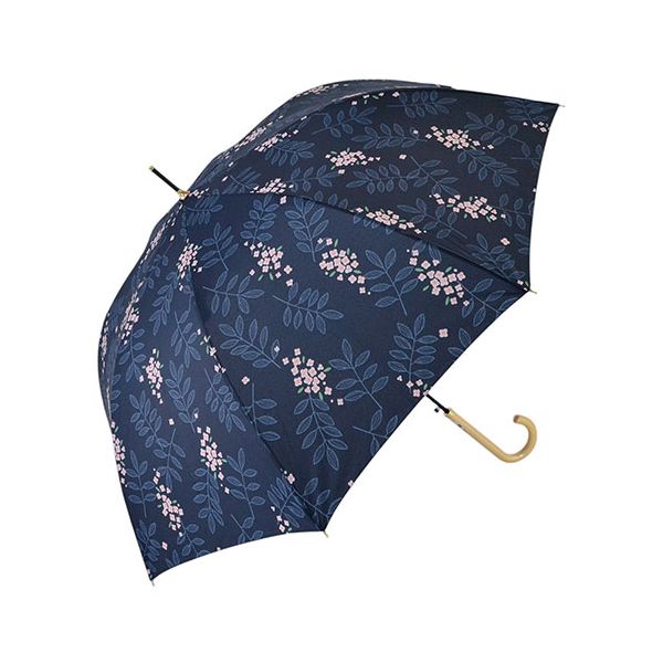三国 MKN 60cm耐風ジャンプ傘 リーフ&プティフルール ネイビー A1114204 傘 折りたたみ傘