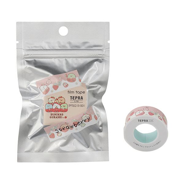 【キングジム 事務用品 KING JIM 】 テプラ Liteフィルムテープ すみっコぐらし柄 15mm ストロベリー / 黒文字 TPTSG15-001 1セット (5個) 【×10セット】 【 まとめ買い お買い得 業務用 割引 オフィス用品 文房具 事務用品】 ラベルシール・プリンタ