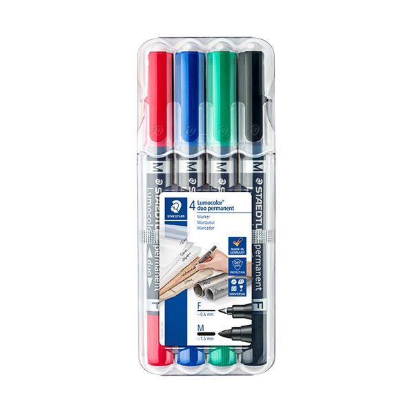 ステッドラー ステッドラー 油性マーカー ルモカラーデュオ M（1.5mm） / F（0.6mm） 4色（各色1本） 348 WP4 1パック 文具 オフィス用品 ペン 万年筆