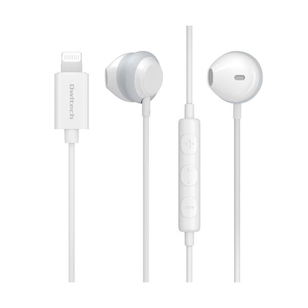 オウルテック Lightningコネクタイヤホン リモコン＆マイク付 ホワイト 120cm OWL-EPLT02-WH 1個AV 音響機器 イヤホン ヘッドホン