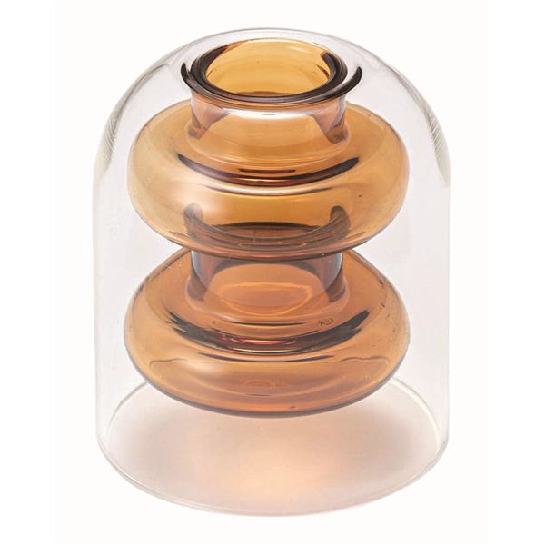 ガラスベース オレンジ （約W8×D8×H9cm） 完成品 花 花瓶