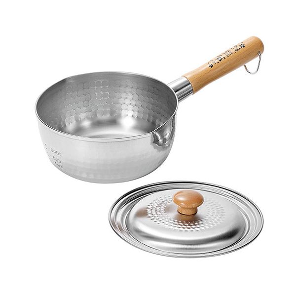 よこやま 燕人の匠 桜吟 ステンレスゆきひら鍋(雪平鍋) 18cm 蓋付き IH200V電磁調理器対応 OGS-500