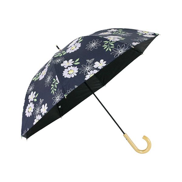 三国 MKN 遮光&遮熱 黒コーティング傘 50cm手開き 水彩フラワー ネイビー S1517904