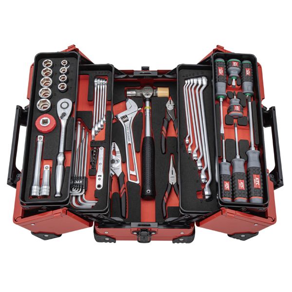 KTC 京都機械工具 52点組 12.7SQ 自動車・二輪整備用 スタンダードセット 両開きメタルケース レッド SK45226WZR