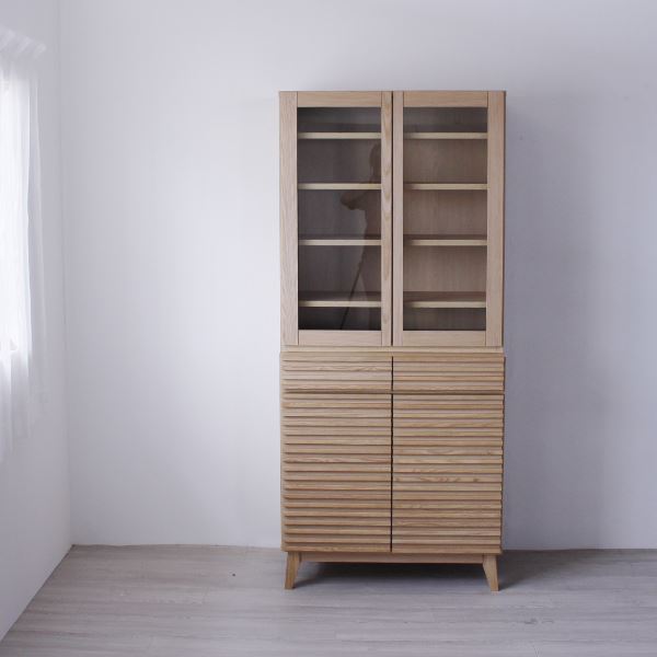 カップボード 食器棚 約幅80×奥行42.5×高さ180cm ナチュラル 全段フルオープンレール ダイニング キッ..