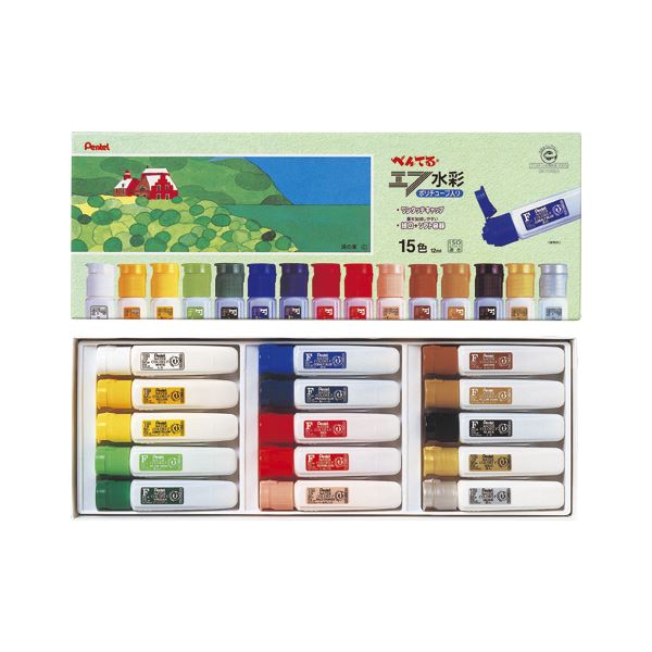 ぺんてる エフ水彩 ポリチューブ入（ワンタッチキャップ） WFC1-15 入 【×2セット】 【 セット販売 まとめ買い 割引 】 画材 絵具 画材 絵具