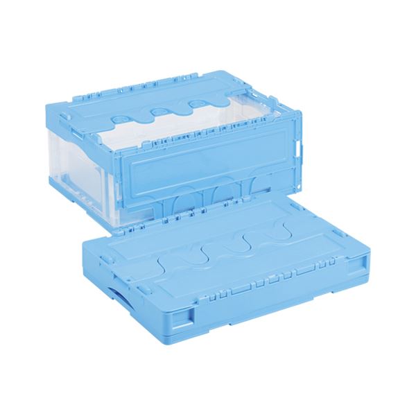 岐阜プラスチック工業 折りたたみコンテナー 蓋付 30L 透明ブルー CF-S31NR BTM （ 掃除用品 文房具・..