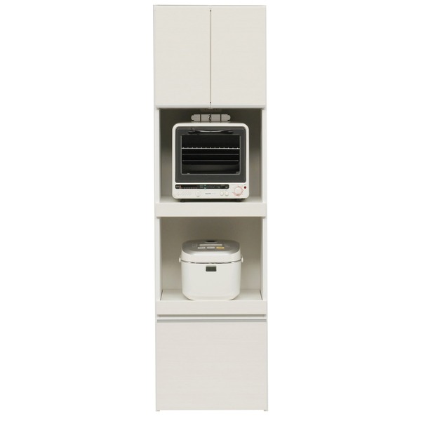 【開梱設置サービス付】 レンジ台 キッチン収納 幅50cm ホワイト 木目調 2口コンセント スライドテーブル付き 日本製 ハイレンジボード 完成品 開梱設置