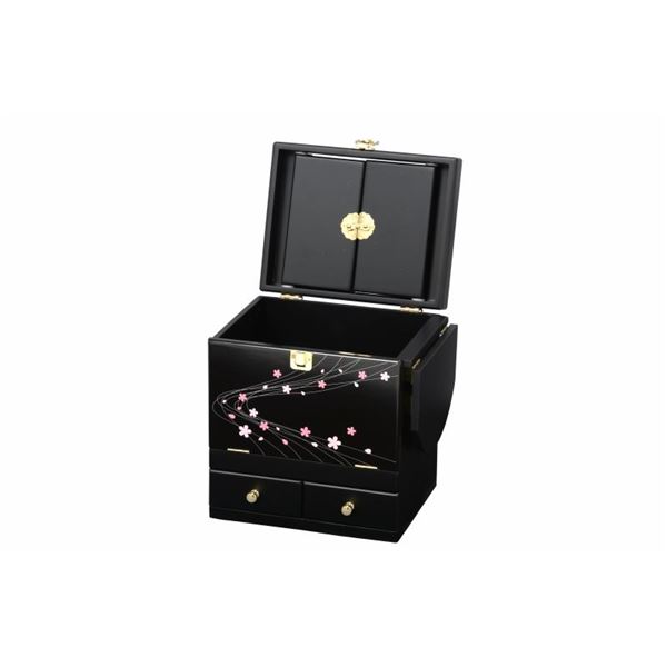 コスメボックス メイクボックス 幅26cm 蒔絵調 ブラック 持ち手 引き出し ミニテーブル 三面鏡付き ベッドルーム リビング