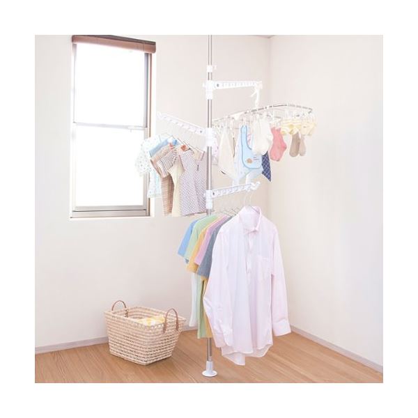 物干しスタンド アーム使用時奥行約82cm シングルポール 折りたたみ 向き高さ調整 フック付 コンパクト収納 つっぱり式部屋干し （ 掃除用品 文房具・事務用品 生活雑貨 オフィス用品 日用品雑貨 日用消耗品 文房具 お掃除 ）