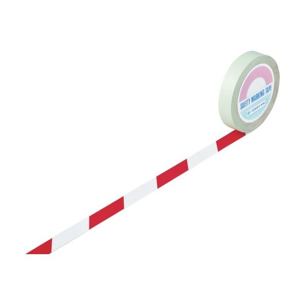 日本緑十字社 ガードテープ(ラインテープ) 白 / 赤(トラ柄) 25mm幅×20m 148043 1巻 文具 オフィス用品 テープ 接着用具