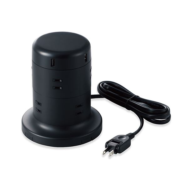 ELECOM エレコム PC機器 延長コード タワー電源タップ 8個口 2m ほこりシャッター付 ブラック TT-U01-0820BKのサムネイル