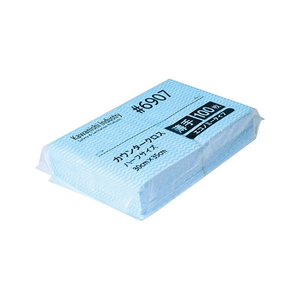 【セット販売】 川西工業 カウンタークロスE薄手 ハーフ ブルー 2400枚(100枚×24パック) 【×10セット】