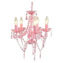シャンデリア 照明器具 約幅38×奥行38×高さ45cm 5灯 ピンク スチール アクリル樹脂 組立品 リビング ダイニング