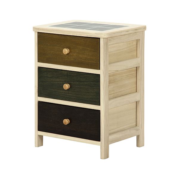 チェスト 収納 収納タンス タンス・チェスト 収納家具 タンス 3段 幅40cm 引き出し3杯 タイル付き天板 脚付き 木製 桐製 マルチカラフルボックス シンクエ 2 リビング