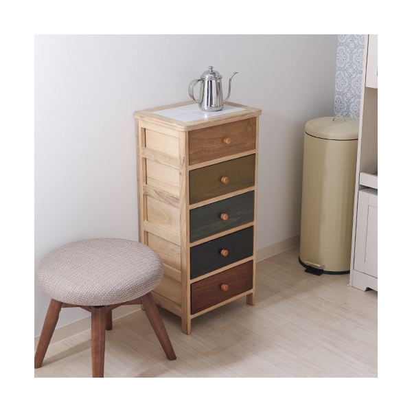 チェスト 収納 収納タンス タンス・チェスト 収納家具 タンス 5段 幅40cm 引き出し5杯 タイル付き天板 脚付き 木製 桐製 マルチカラフルボックス シンクエ 2 リビング