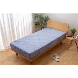 敷きパッド一体型 ボックスシーツ 【ダブル ブルー】 幅140cm 洗える 綿100％ 抗菌防臭 【 mofua モフア 】 夏でも冬でもふわさら （ 寝具 ボックスシーツ ベッド 敷き布団シーツ マットレス用 シーツのみ）