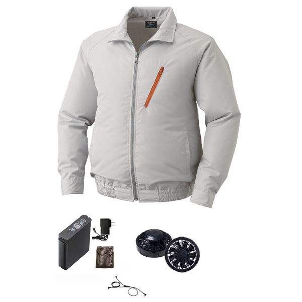 KU90510 空調服 R ポリエステル製長袖ブルゾン FAN2200B・RD9261・LIPRO2セット シルバー XL