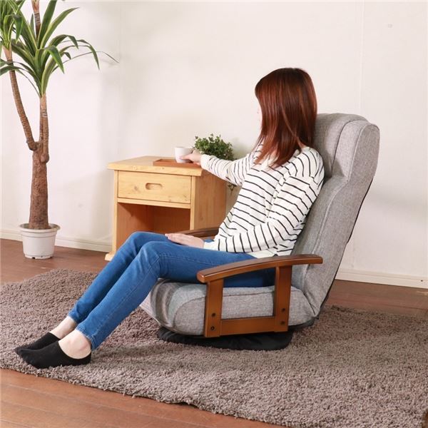 回転式 座椅子 / パーソナルチェア 【ダークブラウン】 57×67×75cm 木製 肘付き リクライニング式 完成品 〔リビング〕 [2]