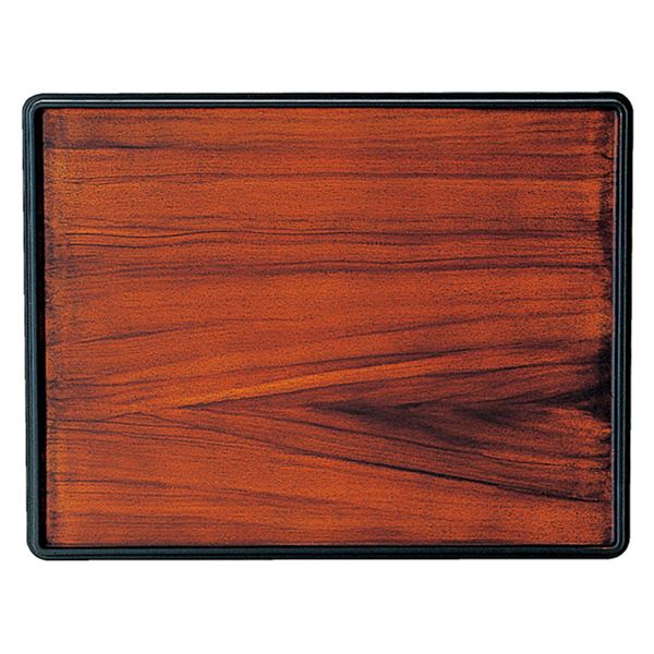 尺5 万葉長手両面盆 / トレー 【チーク木目普賢塗SL / 黒】 450×356×18mm 日本製 〔和食 レストラン 店舗 お店〕