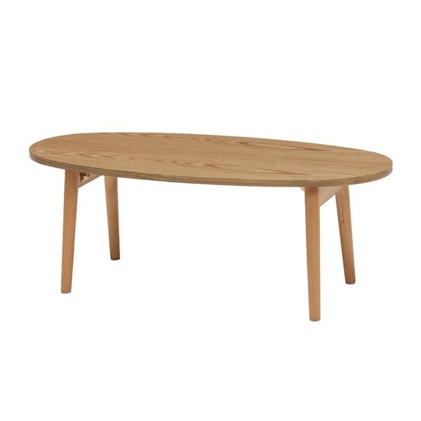 折りたたみテーブル ローテーブル 約幅95×奥行40×高さ32cm ナチュラル オーバル型 木製脚付き リビング ダイニング