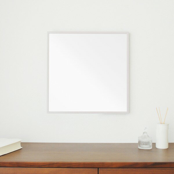細枠正方形ウォールミラー幅42cm （ホワイト / 白） 天然木 鏡 スリム 高級感 木製 飛散防止加工 壁掛け オシャレ 北欧風 玄関 トイレ 洗面 日本製 完成品 NK-9
