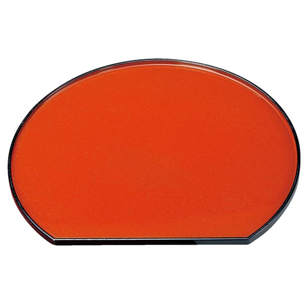 尺1 京型半月盆 / トレー　お盆 【柿朱パール 渕天黒 A】 331×293×13mm 日本製 〔和食 レストラン 居酒屋 店舗 飲食店 給仕 業務用 お店 配膳 食堂 トレイ 〕 キッチン 食器 キッチン用品 飲食店 料理