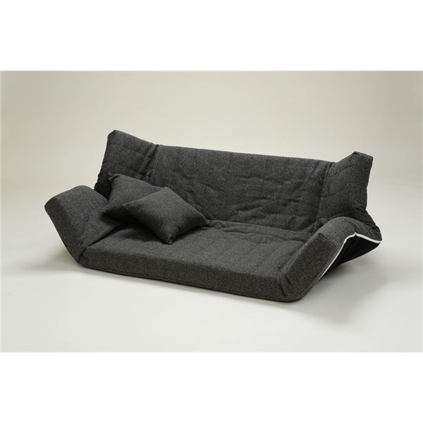 低反発 リクライニングソファー / ローソファー 【2人掛け ファブリック生地 ブラック】 肘付き 同色クッション2個付き 日本製