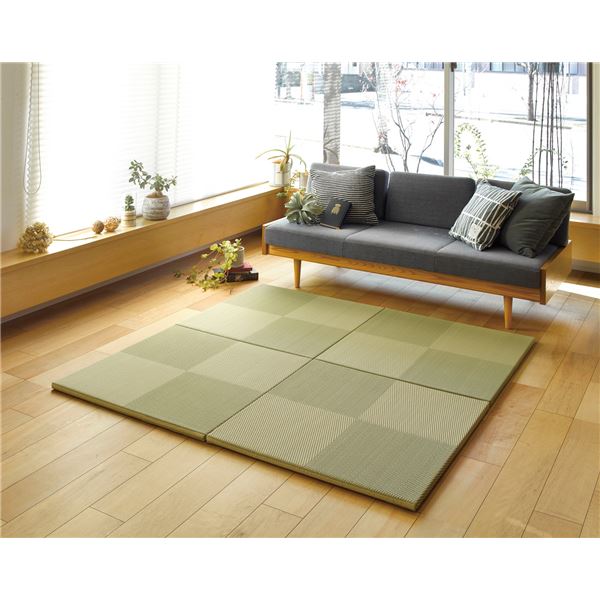 〔1枚(単品)〕PP 置き畳 ユニット畳 65×65×2.5cm グリーン 抗カビ 消臭 滑りにくい加工 市松模様 いちまつもよう リビング ダイニング【代引不可】