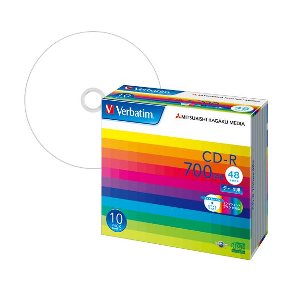 バーベイタム データ用CD-R 700MB ホワイトワイドプリンターブル 5mmスリムケース SR80SP10V1 1パック （10枚） 【×10セット】 【お徳用 まとめ買い お買い得 業務用 割引 セット販売】