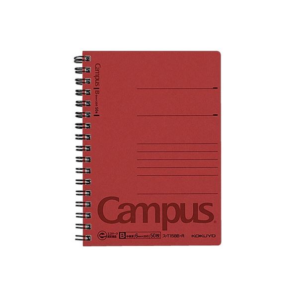 【お徳用セット まとめ買い 割安 セット販売】 KOKUYO コクヨ 事務用品 キャンパスツインリングノート(色厚表紙) A6 B罫 50枚 赤 ス-T158B-R 1セット(5冊) 【×5セット】