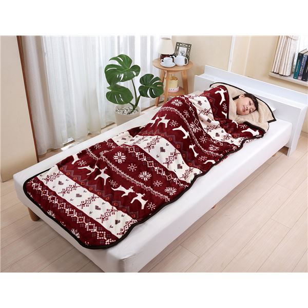 ノルディック柄もこもこ寝袋毛布 1枚 ワイン 生活用品・インテリア・雑貨 寝具 毛布生活用品・インテリア・雑貨 寝具 毛布