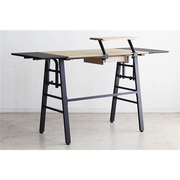 パソコンデスク / 学習机 【ナチュラル】 幅134cm 可動棚 引き出し付き スチール製 『デイ』 【組立品】 〔リビング〕 [2]