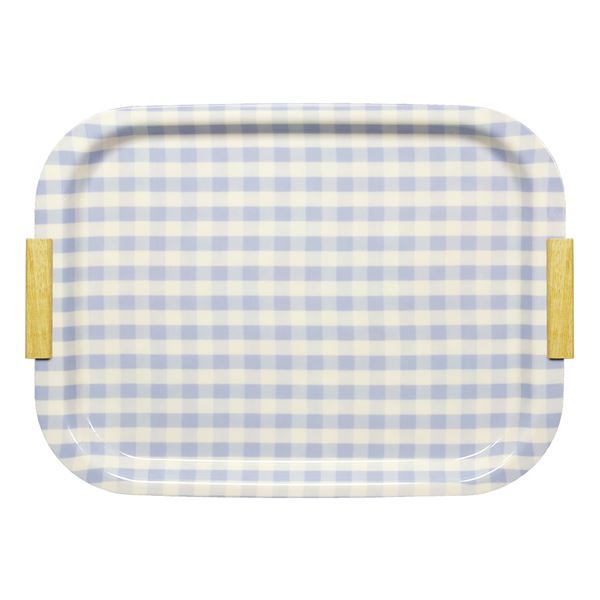 〔30個セット〕 お盆 トレー 約幅440mm L ミルキーチェック ブルー 角型 取手付き 防滑加工 丈夫 NSト..