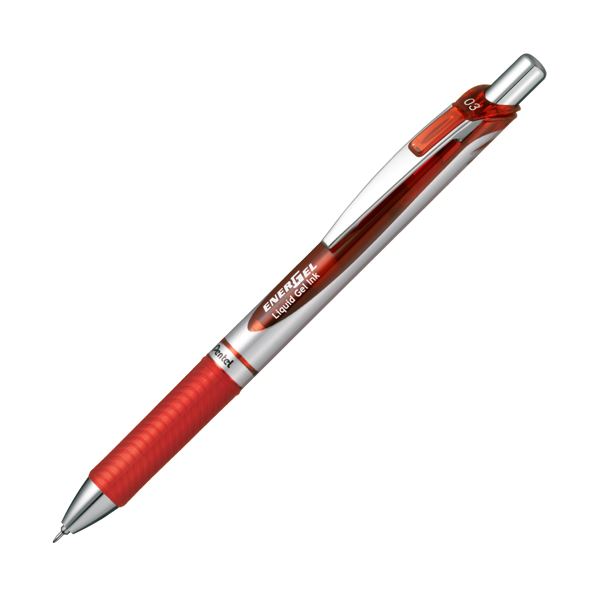 ぺんてる ゲルインクボールペンノック式エナージェル 0.3mm 赤 （軸色 シルバー） BLN73-B 1本 【×30セット】 【お徳用 まとめ買い お買い得 業務用 割引 セット販売】 日用品雑貨・文房具・手芸 文房具・事務用品 文具 オフィス用品 文房具 事務用品 ペン・万年筆